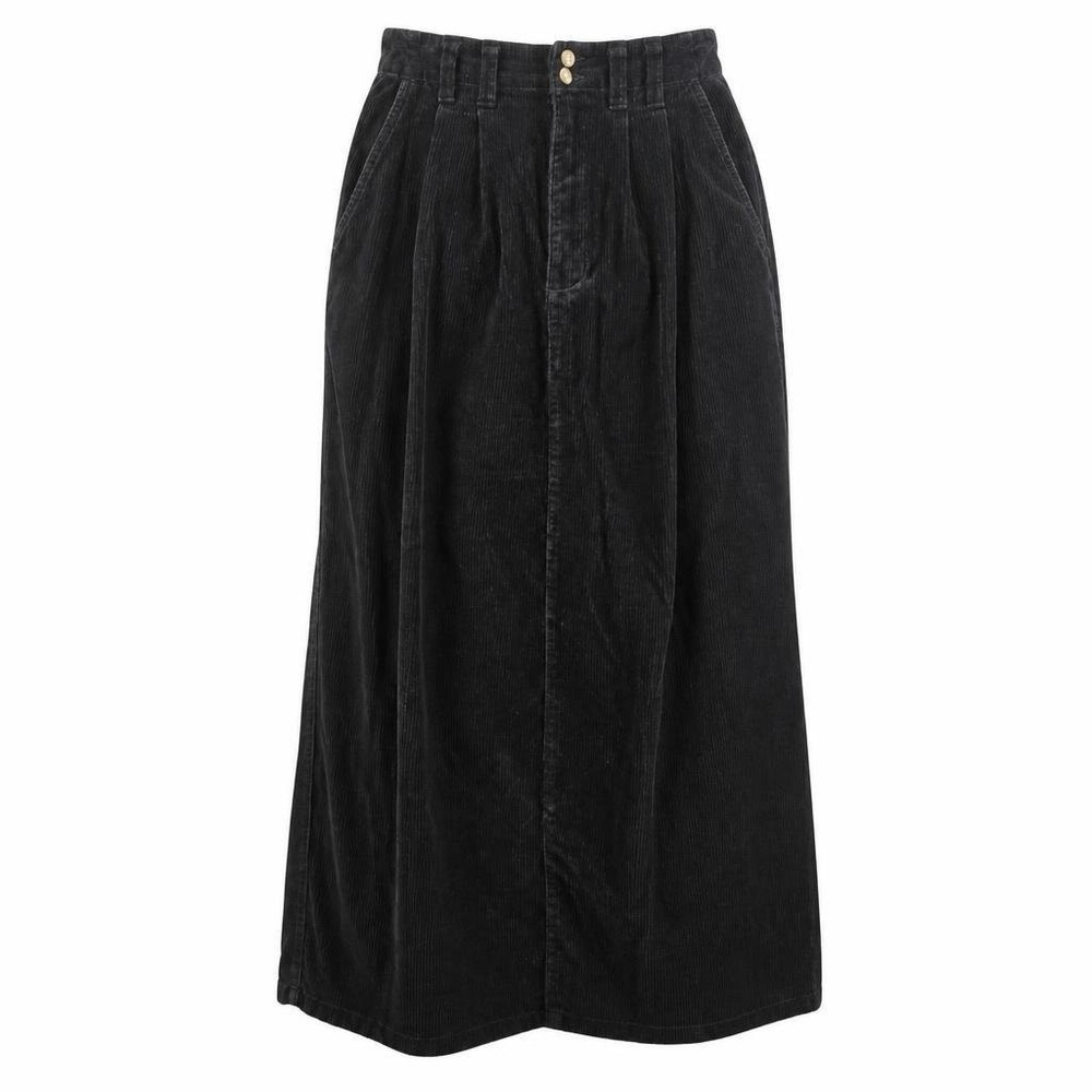 Vintage 90s Eddie Bauer Corduroy Maxi Skirt Womens 8 Black Pleated Pockets Retro